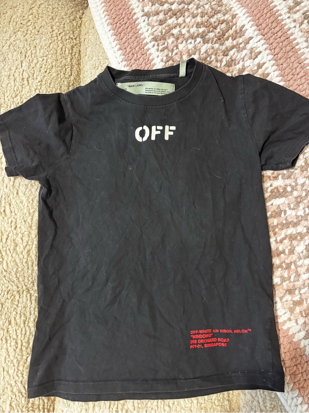 Off-White Black Small Shirt with White 'OFF' Logo and Red Text